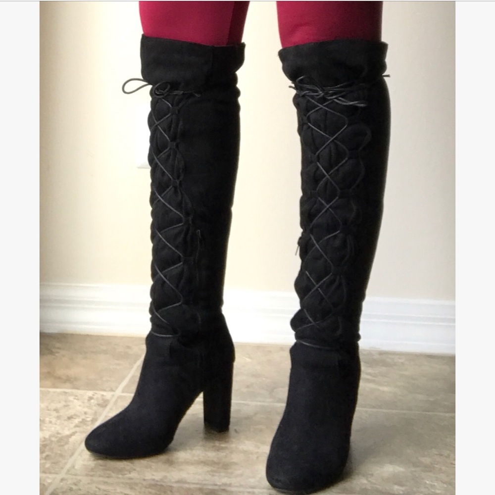 Black suede over the knee boots